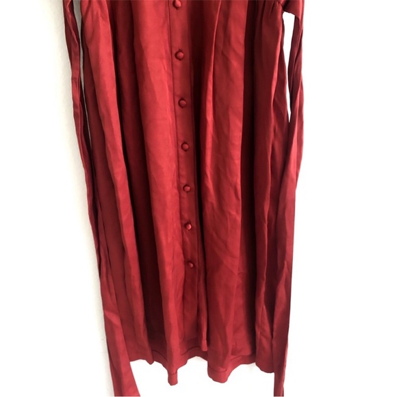 Sea New York Button Front Tie Waist Satin Rust Midi Red Dress 8 - Picture 7 of 7